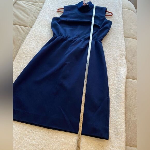 Vintage VTG Navy Blue Short Sleeve Turtleneck Dress Size Medium 60s Mod - Picture 9 of 11